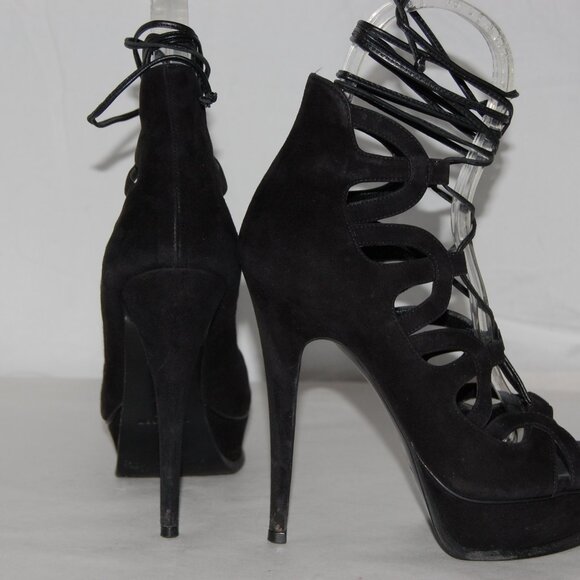 36/US6❤️ SAINT LAURENT BLACK SUEDE LEATHER High Heels Platform Gladiator Sandals - Picture 6 of 11